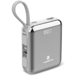 Volkano Solace Series 10 000 mAh Power Bank with Built-in USB-C & Lightning Cable - White & Silver