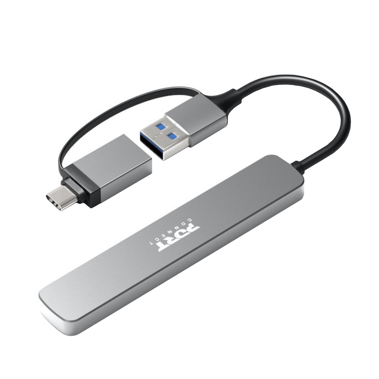 900161_Port-Connect-USB-Type-C-to-4-port-USB-A-3.0-Hub-Grey_wr_02a-1